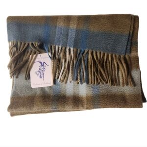 Calzeat Of Scotland Cashmere Plaid Fringe Wool Scarf Nwt